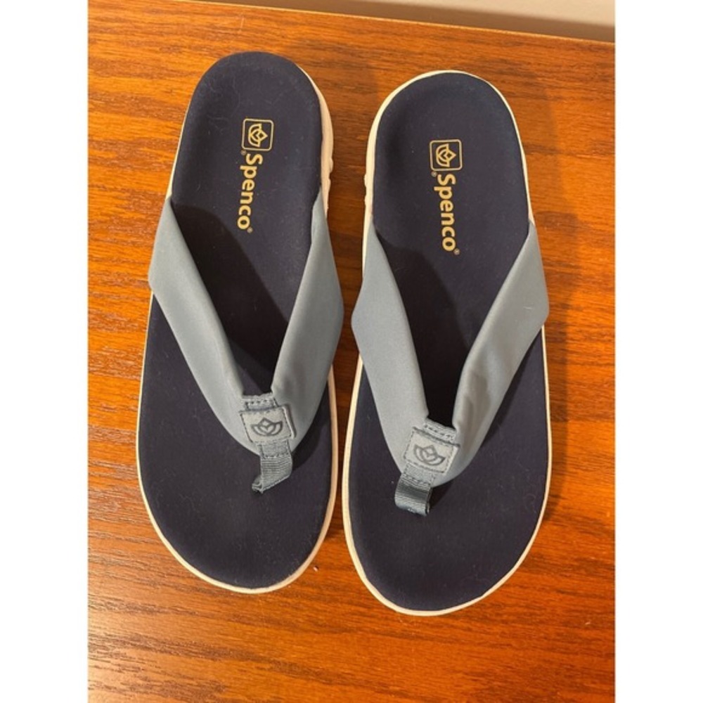 Spenco Yumi Flip Flops Womens 9.5 Orthopedic Comfort Thong Sandals Blue White